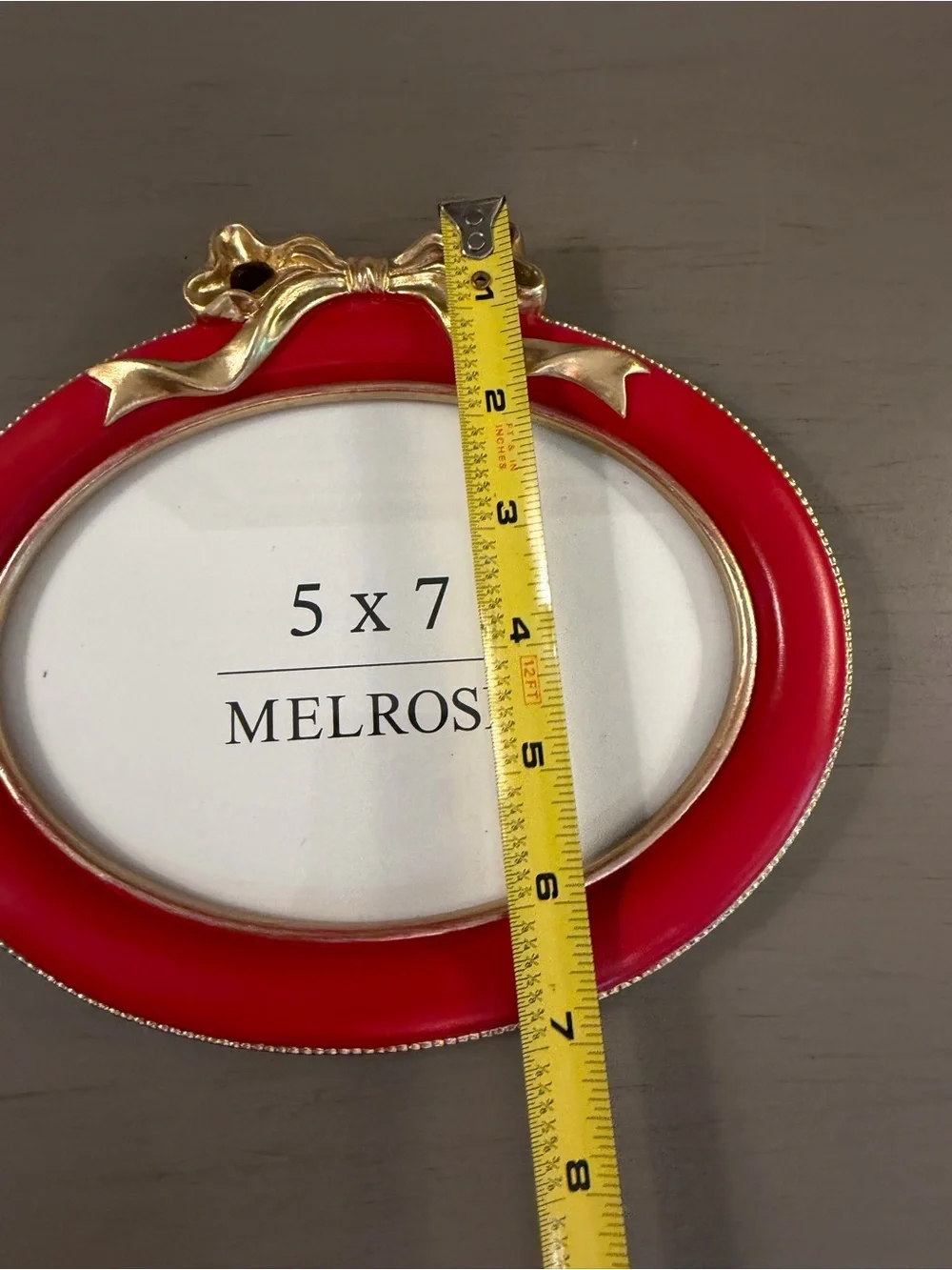 Melrose Red Oval Picture Frame Gold Resin Bow 5x7” Photo Christmas Holiday